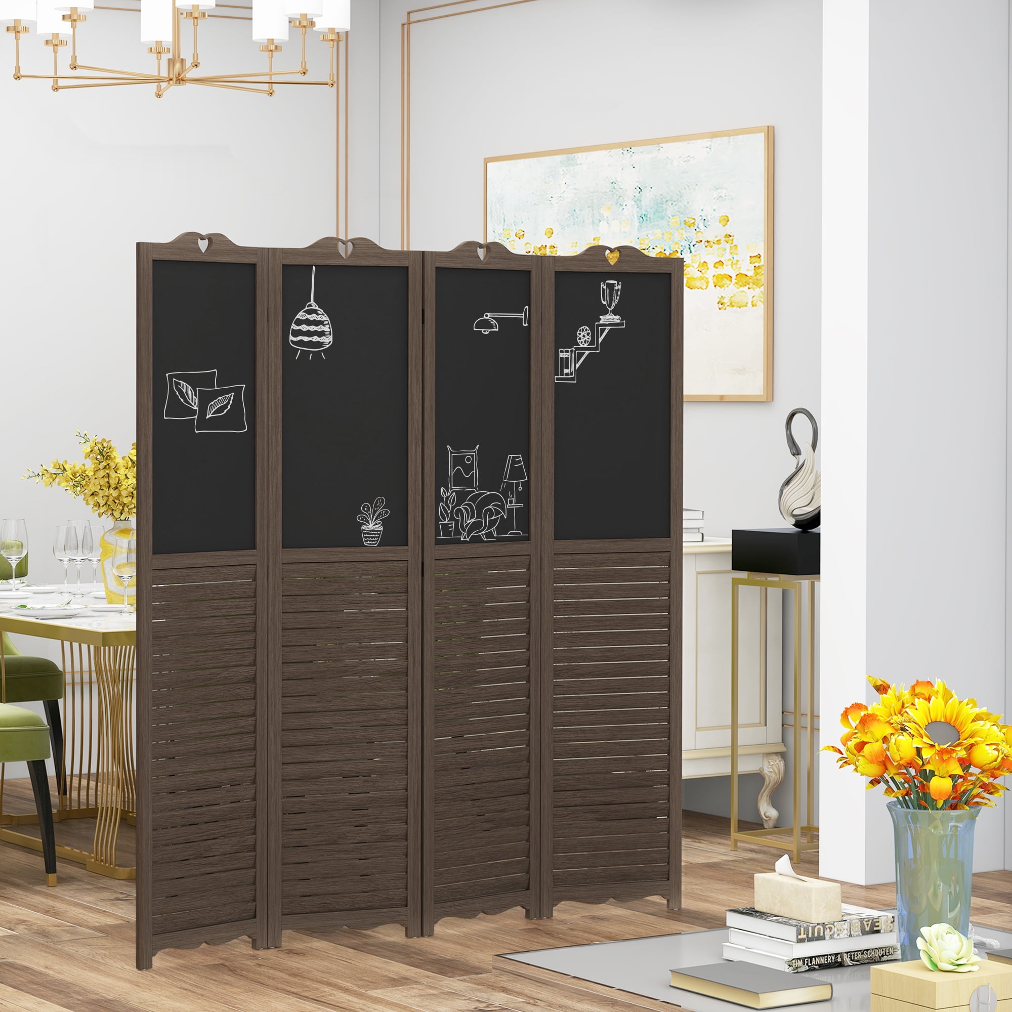 HOMCOM 5.5' 4 Panel Room Divider, Indoor Privacy Screens for Home, Brown