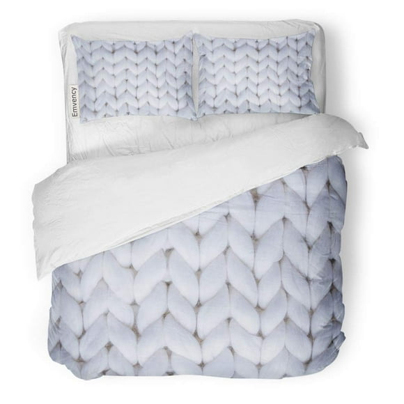 RYLABLUE 3 Piece Bedding Set Red Knit White Knitted Plaid of Thick Woolen Yarn Merino Wool Chunky Cozy Twin Size Duvet Cover with 2 Pillowcase for Home Bedding Room Decoration