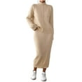 thumbnail image 2 of YHAJDS Women Casual Outfit Set,2 Piece Sets for Women Solid Color Half High Neck Long Sleeve Knit Top and Bodycon Midi Skirt Womens 2 Piece Set, 2 of 5