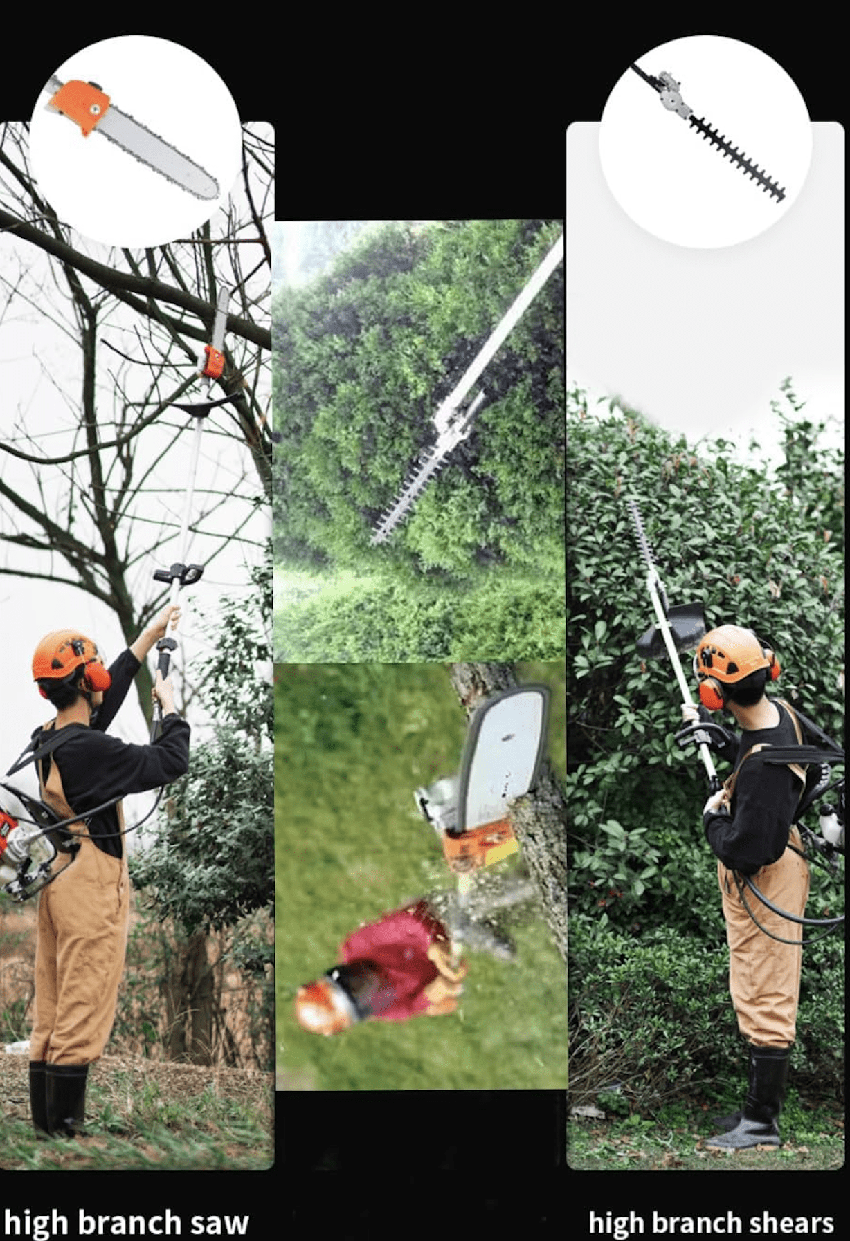 GX35 Backpack Brush Cutter 4 strokes pole saw hedge trimmer + 2 extension rods