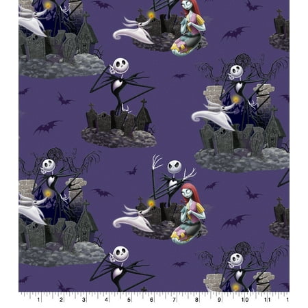 Springs Creative 18" x 22" Cotton Disney The Nightmare Before Christmas Precut Sewing & Craft Fabric, Purple, White, and Gray