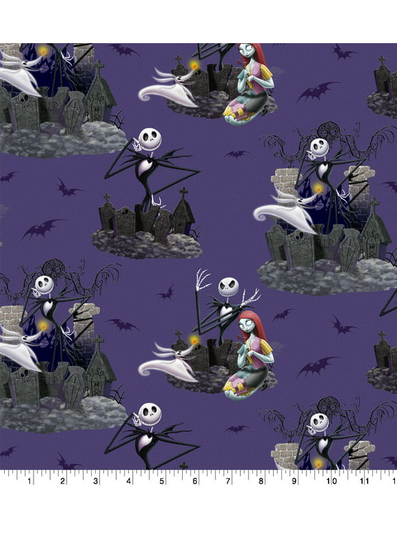 Springs Creative 18" x 22" Cotton Disney The Nightmare Before Christmas Precut Sewing & Craft Fabric, Purple, White, and Gray