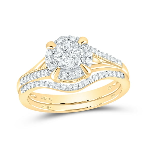 10K Yellow Gold Round Diamond Bridal Wedding Ring Band Set 3/8 Cttw, Womens Size: 5-10