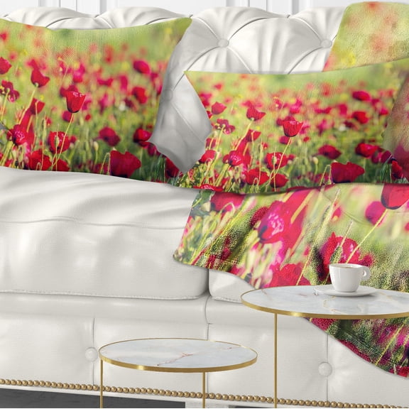 Designart Beautiful Poppy Flowers Background - Flower Throw Pillow - 12x20