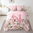thumbnail image 2 of Manfei Personalized Initial 7-Piece Twin Bedding Sets,Pink Sequin Bedding Comforter Set,Rose Bow Breathable Sheet Sets,Ultra Soft Cute Home Decor,Reversible, 2 of 8