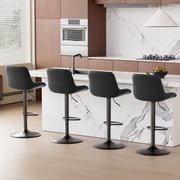 Daluvenix Adjustable Bar Stools Set of 2, Swivel Kitchen Bar Chairs with Back, Modern Tech Fabric Island Chairs for Home Kitchen, Black