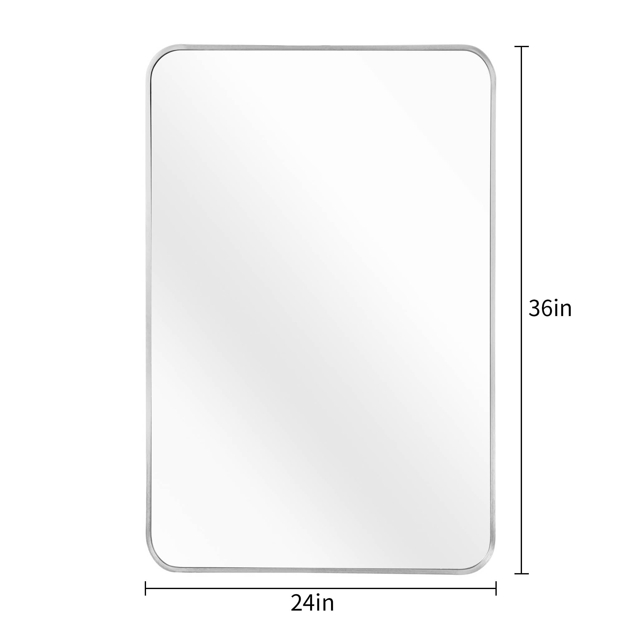 MAYEERTY 24x36 Inch Silver Metal Framed Rectangular Bathroom Wall Mirror, for Bathroom and Entryway