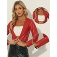 thumbnail image 2 of DARING DIVA Women's Faux Leather Jacket Short Coat Moto Biker Cropped L Red, 2 of 6