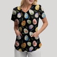thumbnail image 5 of GEWSEY Easter Scrub Tops Women Cute Bunny Colorful Eggs Print Nursing Scrubs Plus Size V Neck Short Sleeve Nurse Uniform (Dark Gray, 3XL), 5 of 8