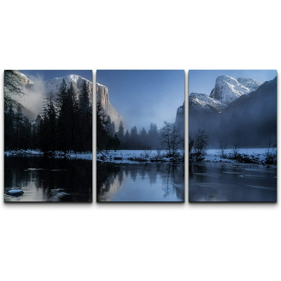 wall26 - 3 Piece Canvas Wall Art - Winter Landscape of Snow Mountain with Reflection in The Lake - Modern Home Art Stretched and Framed Ready to Hang - 24"x36"x3 Panels