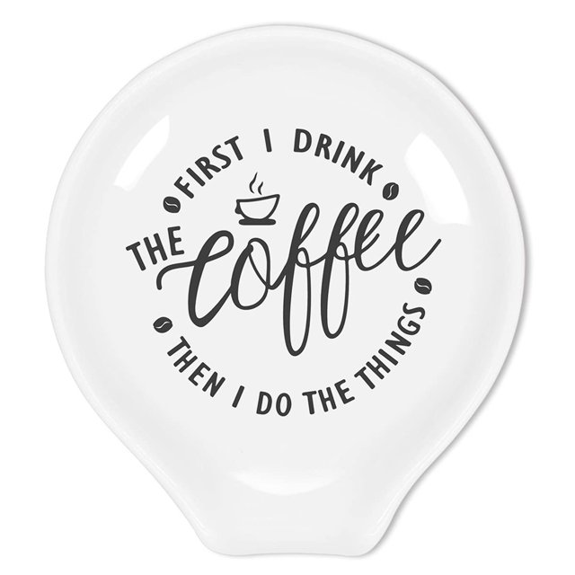 Divertida cita de café Primero bebo el café y luego hago las cosas Soporte para cuchara de café de cerámica, soporte para cuchara de café, decoración de estación de café, accesorios para barra de café
