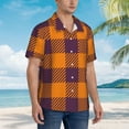 thumbnail image 5 of Xecao Fall Buffalo Plaid print Hawaiian shirt - a stylish short-sleeve button-down for men, perfect for casual beach and tropical outings., 5 of 9