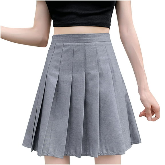 Fesfesfes Skirts for Women Pleated A-Line Skirt Anti-Burnout Solid High Waist Short Skirt