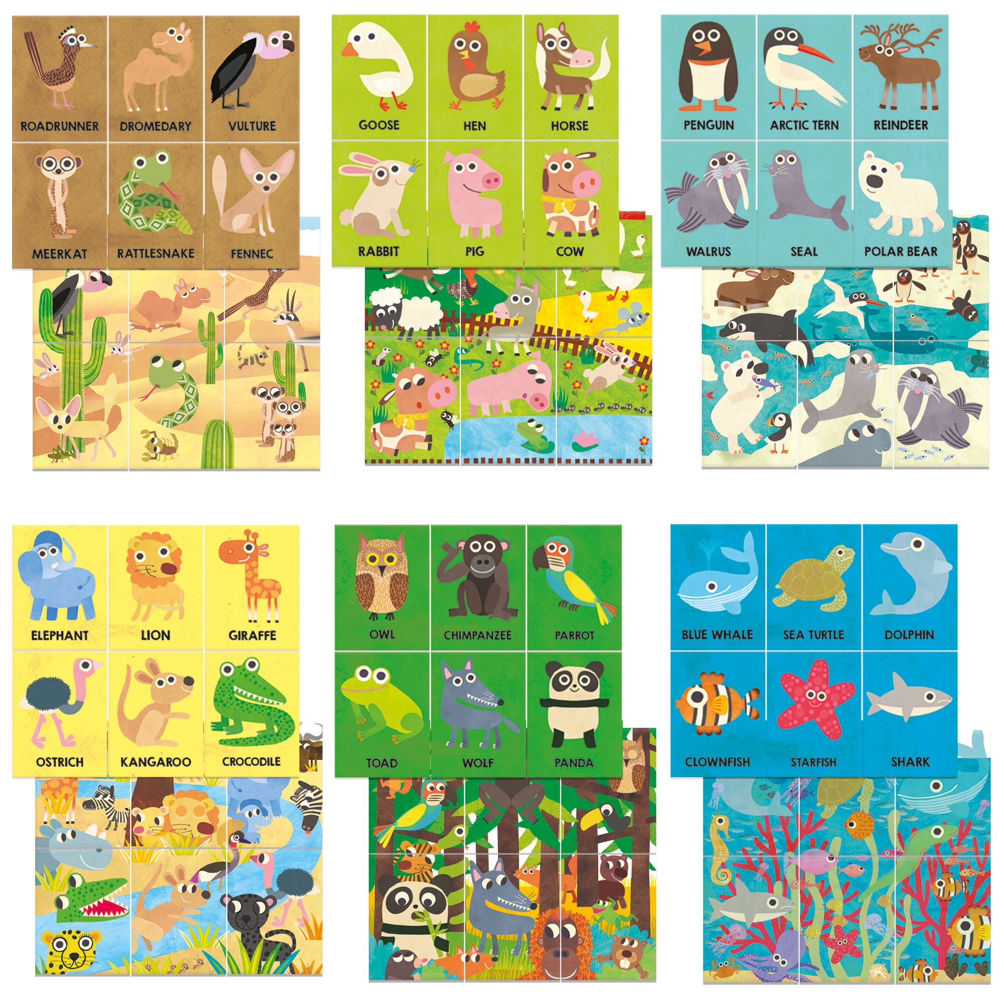 Headu: Montessori Flashcards - First Animal Encyclopedia - Matching Game, Discover Animals & Habitats, Illustrated Cards, Educational Play Toddler 2-4