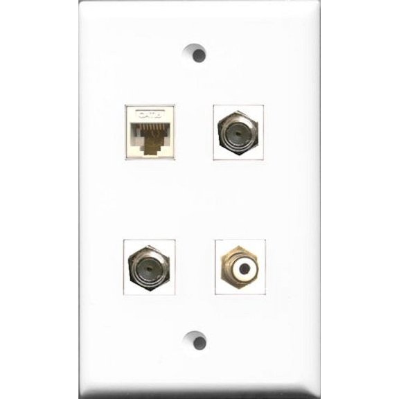 RiteAV 1 Port RCA White 2 Port Coax Cable TV- F-Type and 1 Port Cat6 Ethernet White Wall Plate