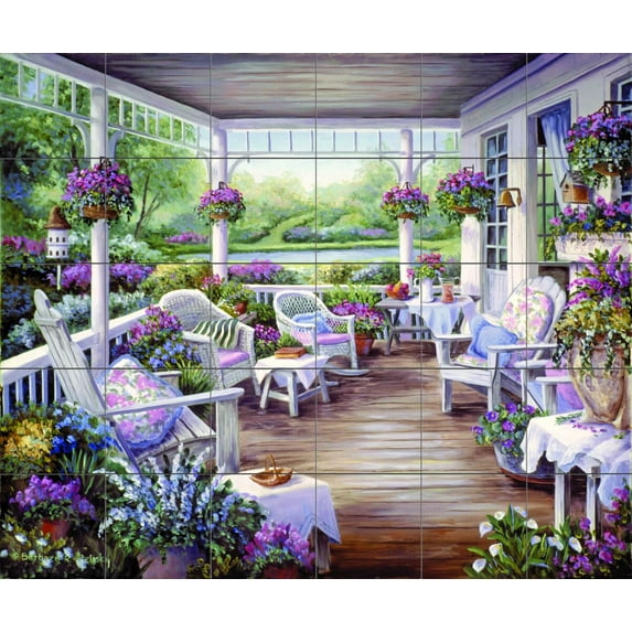 Tile Mural Kitchen Backsplash - Patio with Baskets - by Barbara Felisky