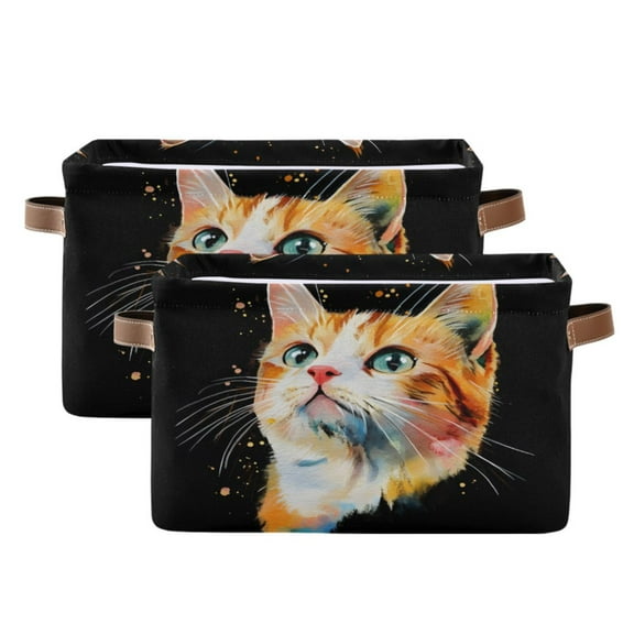 Ryvnso Cute Cat Storage Basket Large Bin Foldable Boxes Toys Organizer 14.2x10.2x8.3in 2 PCs