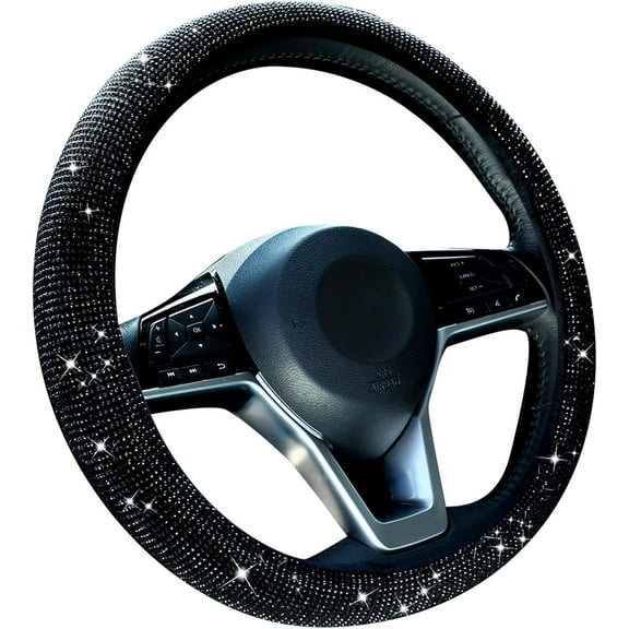 Senlin Bling Steering Wheel Cover Women Crystal Diamond Steering Wheel Cover Soft Velvet Rhinestones Wheel Protector Anti Slip Lining for Diverse Vehicle, Car, SUV,15in