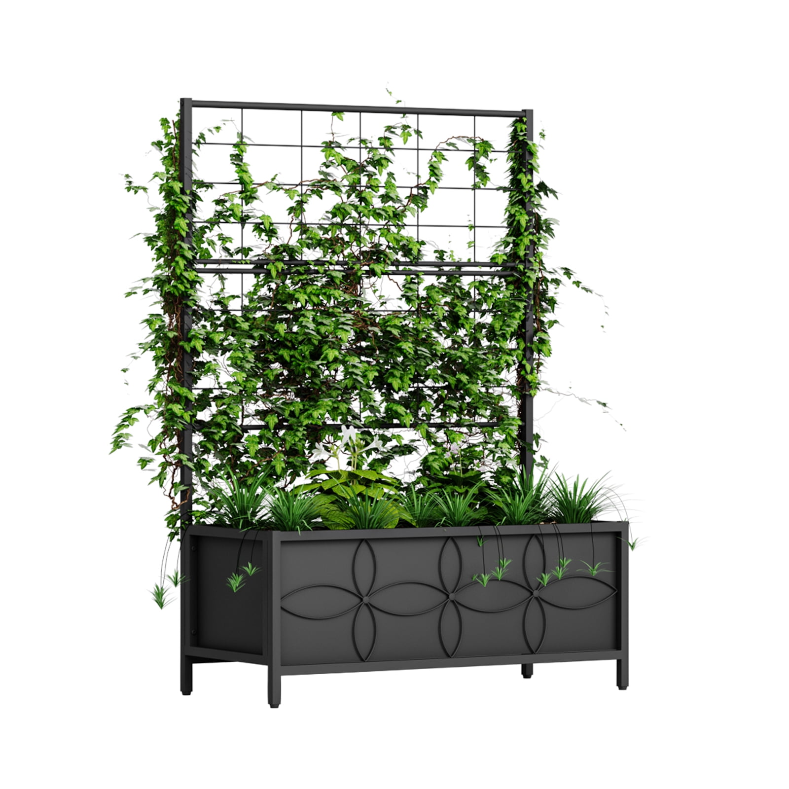 Zhongma Sturdy Raised Garden Bed with Trellis {15.75 x 35.43 x 48.8 in) for Vegetables Flower, Planter Box for Backyard Patio Balcony