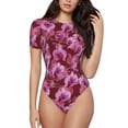 thumbnail image 2 of Picia Orchids Flowers Womens One Piece Swimsuits Modest Tummy Control Bathing Suits Lace Up Slimming Swim Suit-Small, 2 of 9