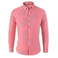 thumbnail image 2 of Vertical Stripe Long Sleeve Shirt for Men Button Down Collar Dress Shirt Slim Fit Business Casual Shirt Red 3XL, 2 of 4