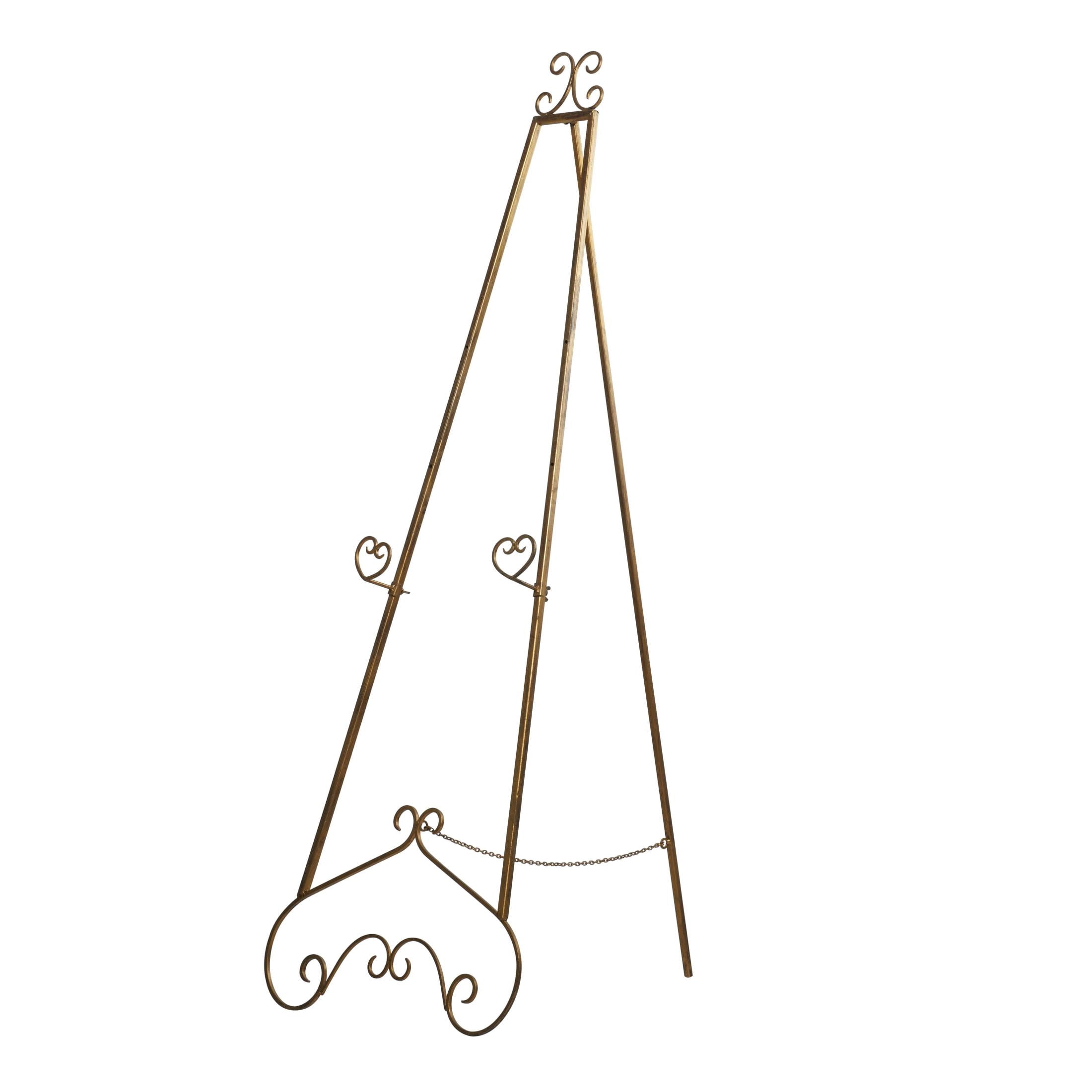 DecMode 25" x 70" Gold Metal Tall Adjustable Floor 3 Tier Scroll Easel, 1-Piece