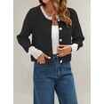 thumbnail image 5 of Women'S Cropped Cardigan Sweaters Fall Long Sleeve Open Front Button Down Color Block Knit Outwear Coats, 5 of 8