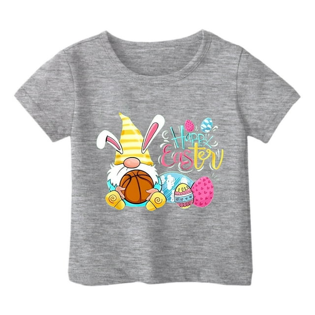 MIASHUI Haut à Manches Courtes pour Garçons et Filles, T-Shirt Graphique de Pâques, Col Rond d'Été, Gris, 3-4 Ans