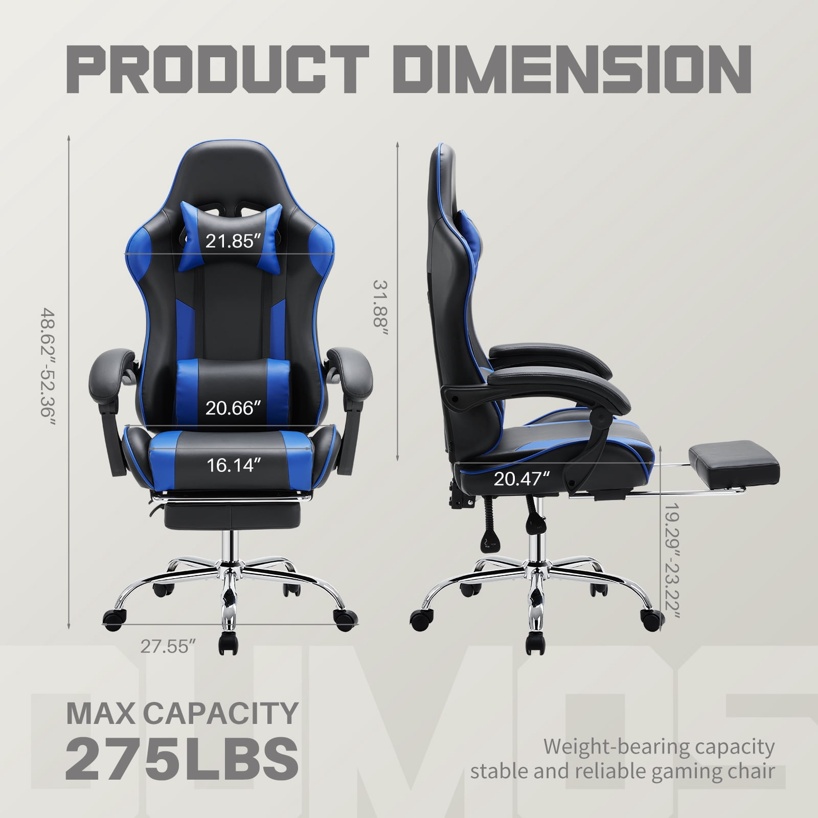 MCQ Computer Chair, Home Office Chair with Footrest and Lumbar Support for Office, Game Room, Black and Blue