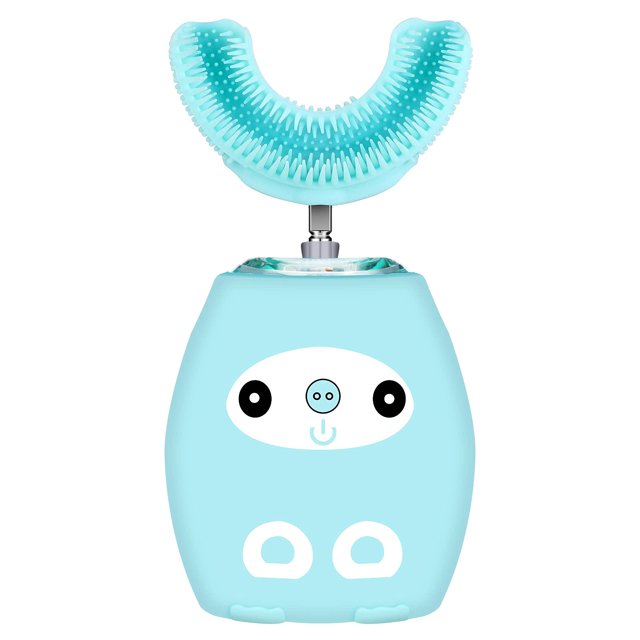 Cepillo de dientes eléctrico en forma de U para niños, cepillo de dientes temporizador automático para niños, cepillos de dientes automáticos ultrasónicos con 3 modos de limpieza, cepillo de dientes automático impermeable para niños pequeños (azul, 2-7 años) oso de fresa Electrónica