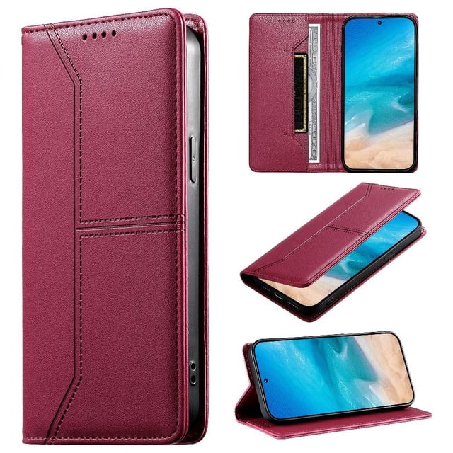 Étui Portefeuille avec Blocage RFID pour Samsung Galaxy A73 5G, Étui à Rabat Magnétique en Cuir avec Support, Rouge