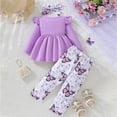 thumbnail image 4 of BOBOGOJP Baby Girl Clothes Toddler Girl Outfits Girl Summer Clothes for Girl Ruffle Shirt Pants+Cute Headband 3PCS Purple for Size 2-3 Years, 4 of 7