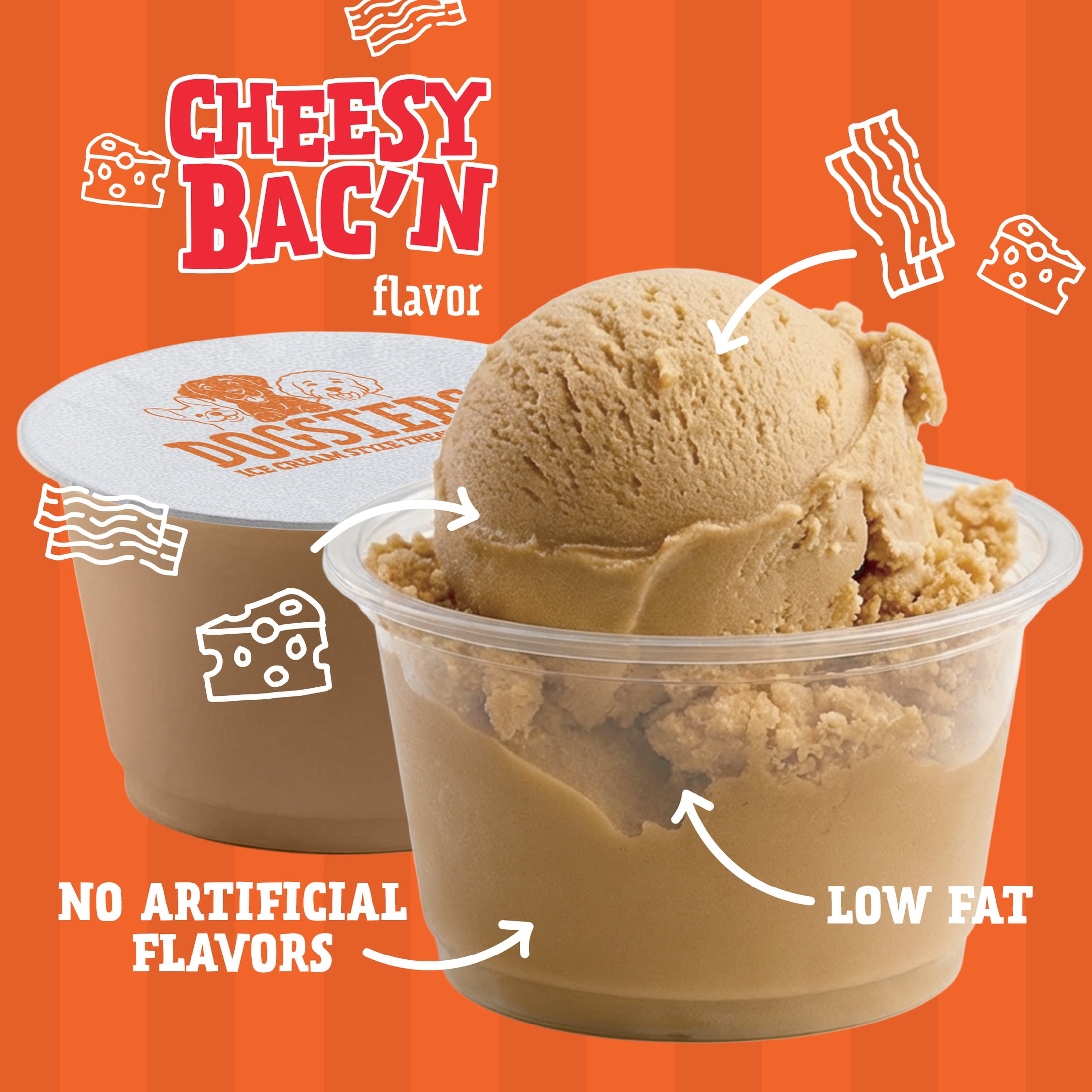 Dogsters Ice Cream Style Cheesy Bac'n Flavor 3.5 fl oz Cup, 4 Count