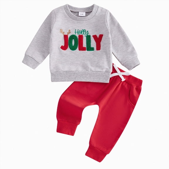 WUANDIXFA Baby Boy Christmas Outfit Holiday 2PCS Casual Cute Fashion Long Sleeve Shirt Pants Fall Winter Clothes,Grey,6-12 Months