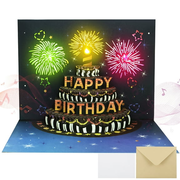 Birthday Cards Fireworks Pop Up Cake LIGHTS & SOUND Pop up Happy Birthday Card for Women Men Mom Kids Birthday Gifts