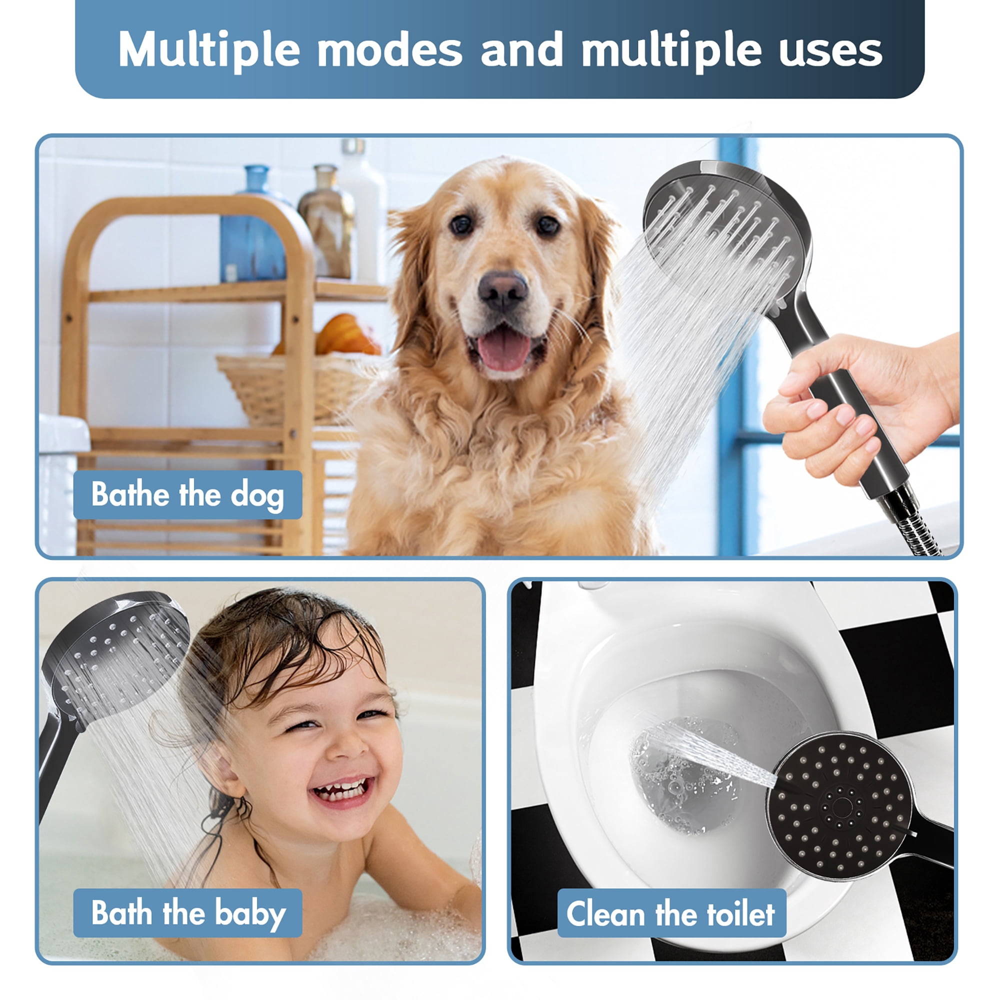 Scilulu Shower Head,8"Rain Shower Head with Handheld Spray Combo with 11'' Angle Adjustable Extension Arm/Flow Regulator/Shower System,High Pressure Rainfall Shower Head Clean Bathroom,Matt Black
