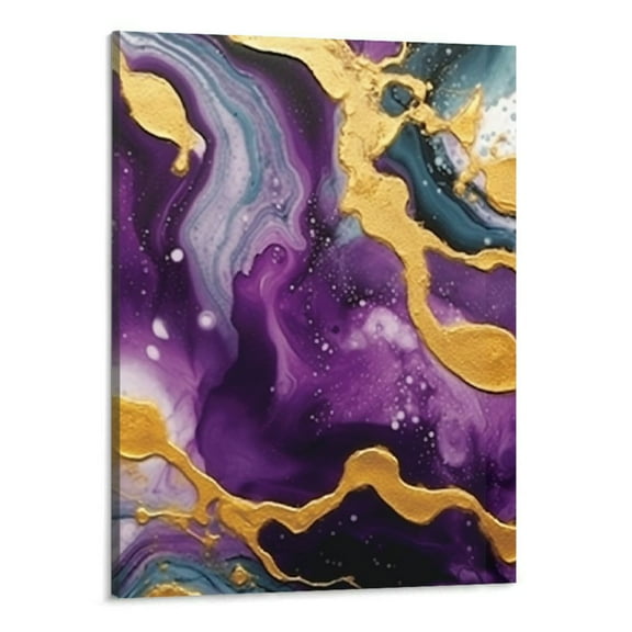 Shiartex Purple Teal and Gold Canvas Wall Art Painting Abstract Watercolor Prints Home Decoration Framed Artwork for Bedroom Living room 16x20 Inch