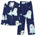 thumbnail image 2 of QIUOMBBP Women's Pajamas Halloween Turndown Collar Pockets Shirts and Pants 2 Piece Lounge Sets Novelty Graphic Sleepwear Outfits, Yellow, XL, 2 of 5