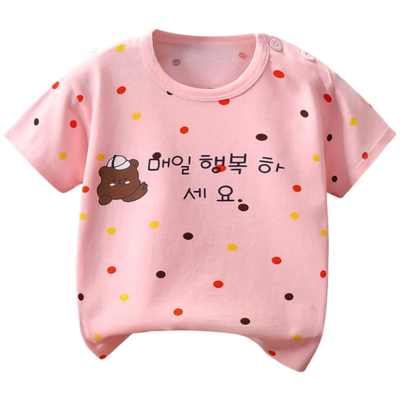 TOWED22 Boys Printed T-Shirts Short Sleeve Crew Neck Graphic Tees Casual Tops(Light Pink,6-8 M)