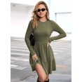 thumbnail image 4 of Womens Long Sleeve Fall Dresses with Flowy Casual Ribbed Knit Crew Neck Knee Length Sweater Dress Green S, 4 of 8
