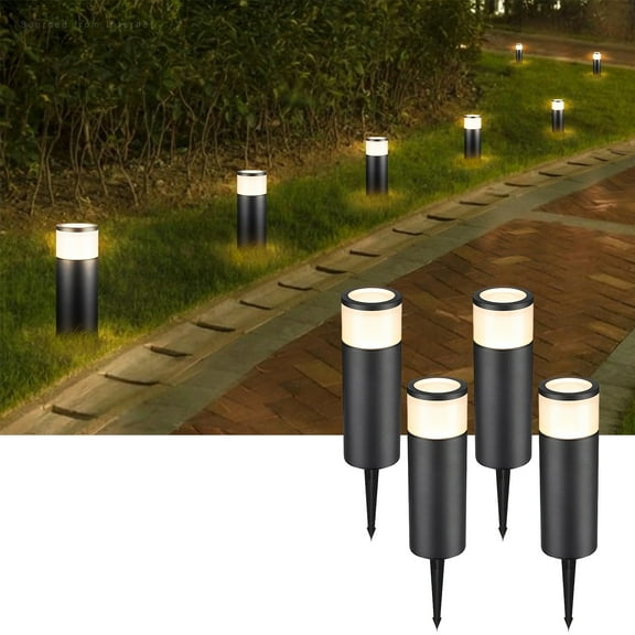 4 Pack Low Voltage Pathway Lights, LED Outdoor Landscape Lighting, Aluminum Housing, 3000K Warm White