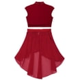 thumbnail image 6 of YiZYiF Kids Girls Figure Skating Dance Gymnastics Outfit Cutout Crop Top with High-Low Hem Chiffon Skirt Burgundy 16, 6 of 7