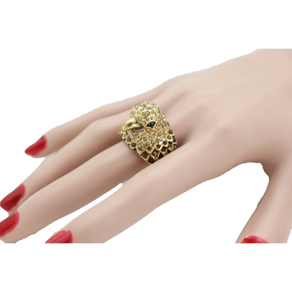 Women Gold Metal Ring Fashion Jewelry Bird Head Eagle Stretch Band