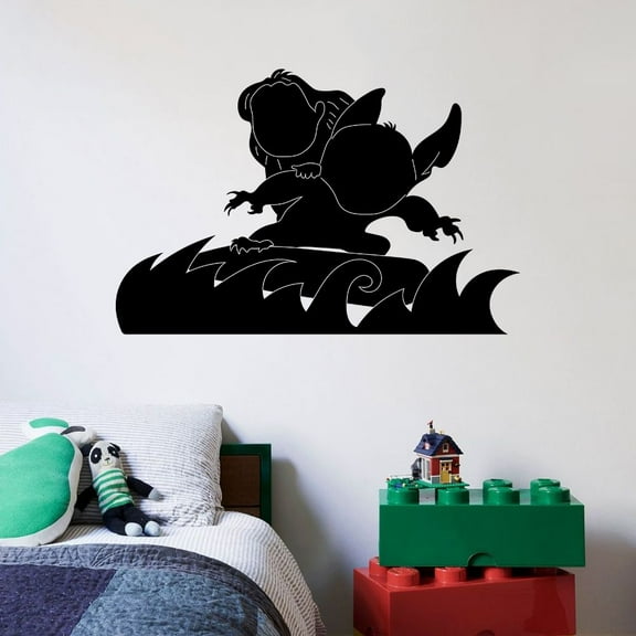 Cute Lilo And Stitch Disney Movie Silhouette Disney Lilo and Stitch Cute Happy Surfing Silhouette Disney Wall Sticker Vinyl Decal Home Decor Room Living Room Bedroom Decoration Size (30x30 inch)