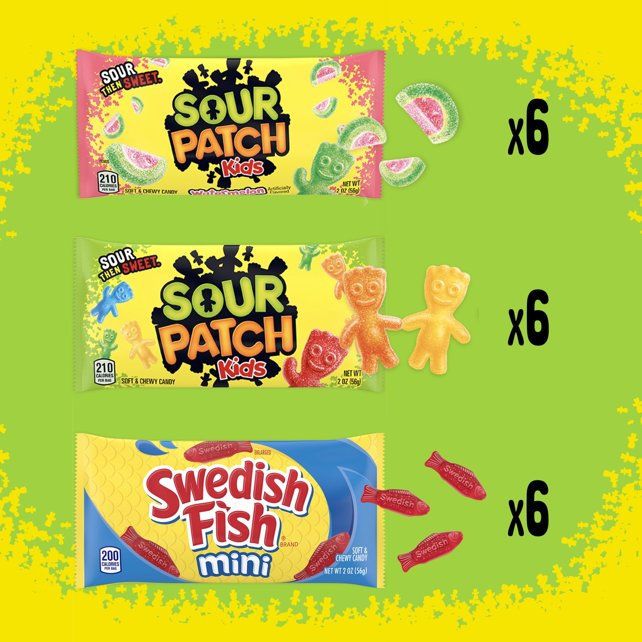 SOUR PATCH KIDS and SWEDISH FISH Mini Soft & Chewy Gummy Candy Variety Pack, Bulk Candy, 18 Bags