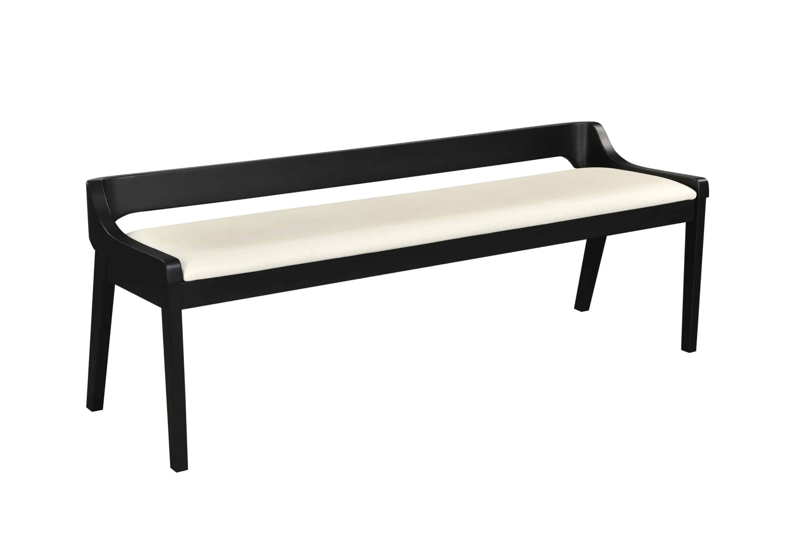 Rasmus Cream Faux Leather Wood Dining Bench - Black Finish