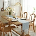 thumbnail image 4 of Wracra Rustic Linen Table Runner Farmhouse Style Table Runners 72 inches Long Embroidered Table Runner with Hand-Tassels for Party, Dresser Decor and Dining Room Decorations (Dusty Blue, 13"×72"), 4 of 6