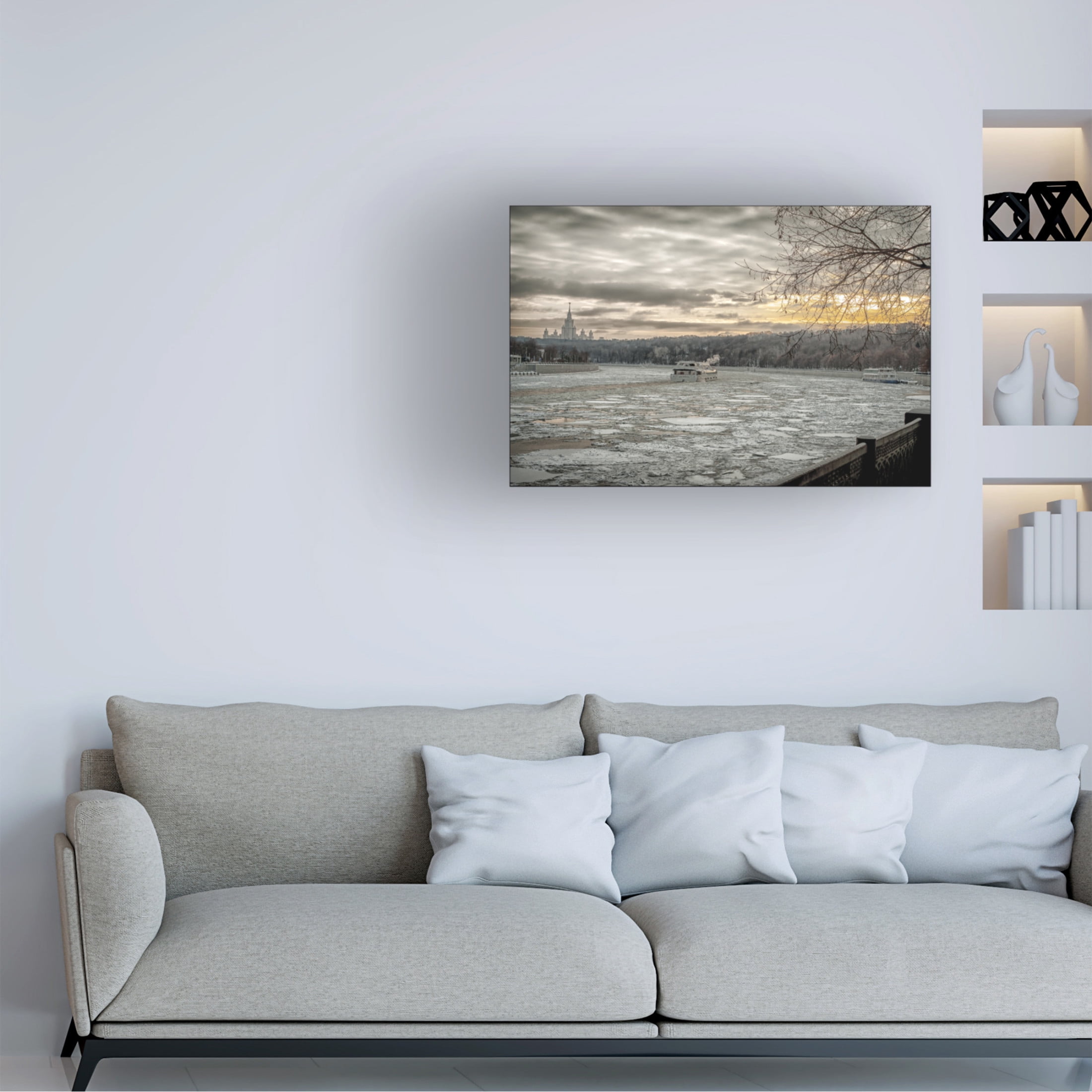 Canvas Wall Art - Yury A Melnikov 'February Day On The Moskva River On The Vorobyovy Gory' Wall Art for Living Room, Bedroom, or Office Décor by Trademark Fine Art - 19 x 12 Inches
