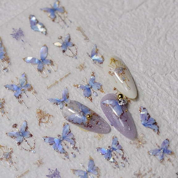 Butterfly Nail Art Stickers Decals Purple Pink Butterfly 5D Embossed Nail Decals Shell Light Butterflies Nail Designs Adhesive Sticker Manicure Accessories for Women Girls DIY Nail Art Decorations