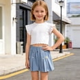 thumbnail image 3 of Favoffer Girls Floral Pleated Denim Shorts Elastic Waist Fashion Cute Casual Pants Beach Weekend Travel Daily Wear, 3 of 8